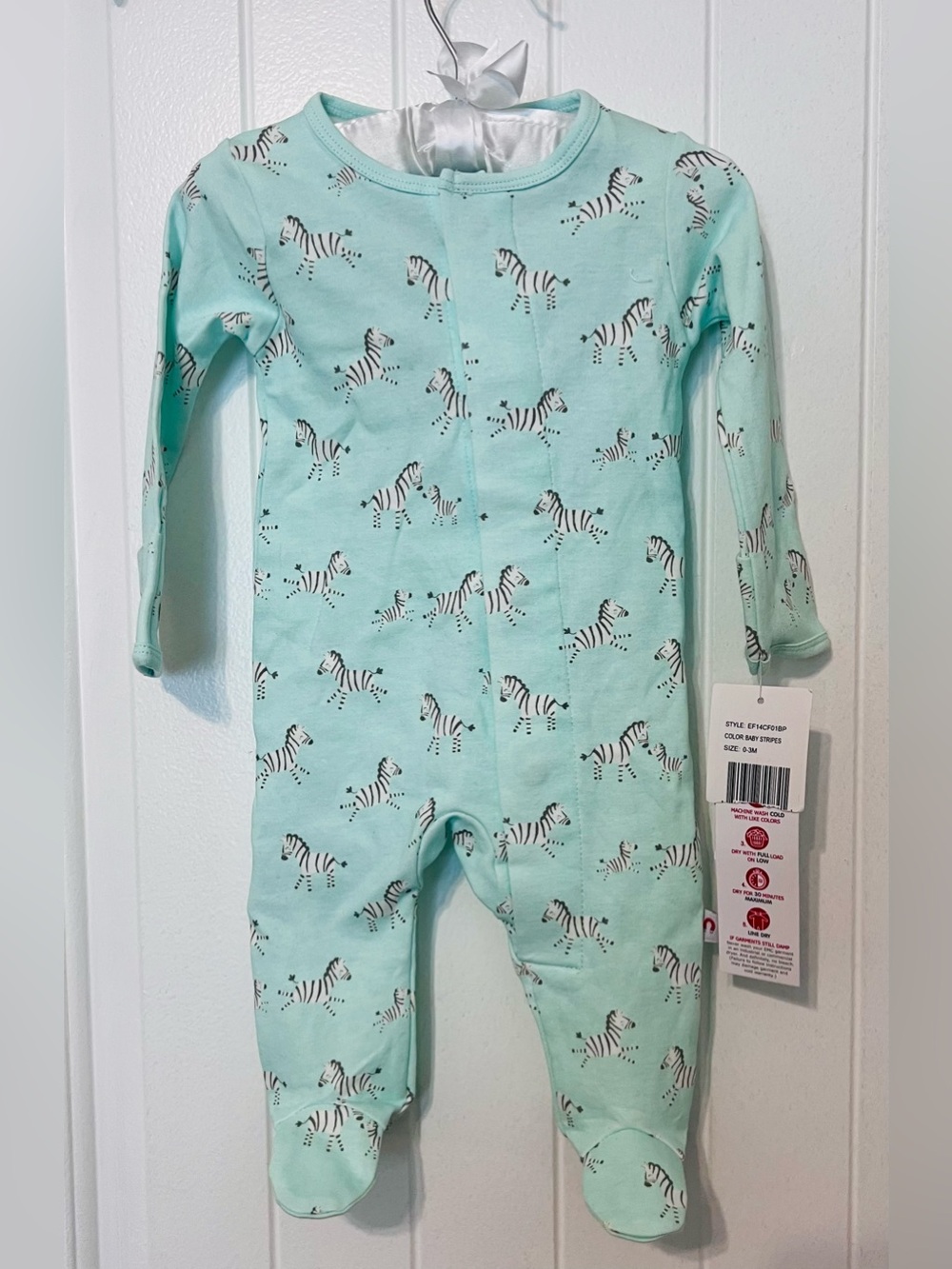 Magnetic Me Aqua Zebra Print Footed Magnetic One-Piece Sleeper 0-3 Months NWT